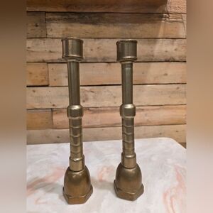 Brass Tone Pair of Decorative Candle Holders